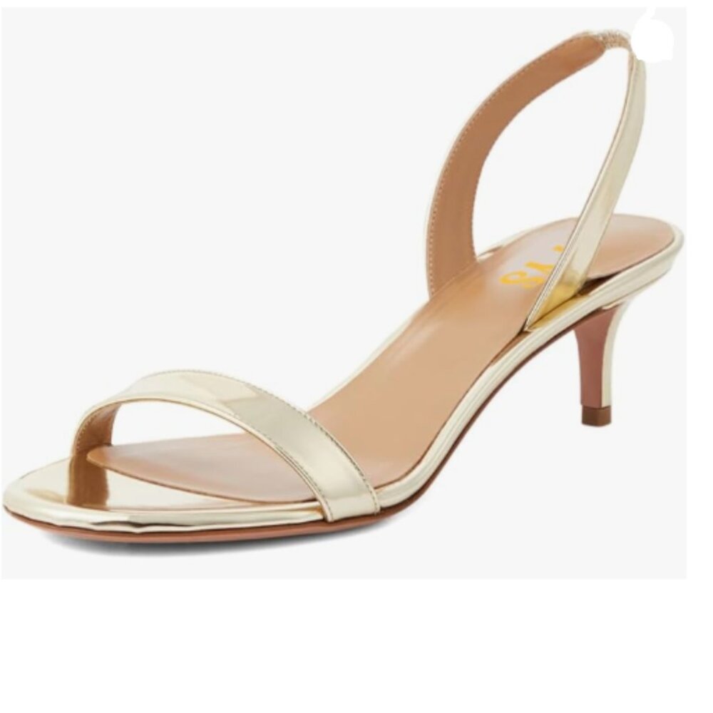 FYS Gold Open Toe Sandals Slip on Kitten Low Heel Slingbacks Casual Daily Shoes